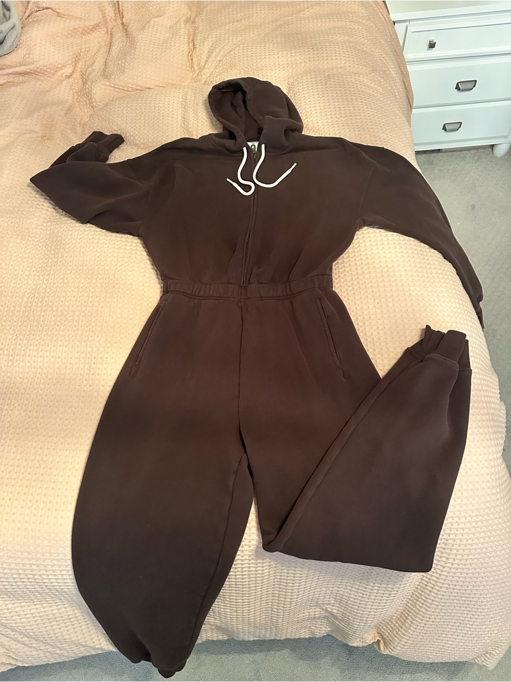 aerie Chocolate Brown Hooded Zip Jumpsuit